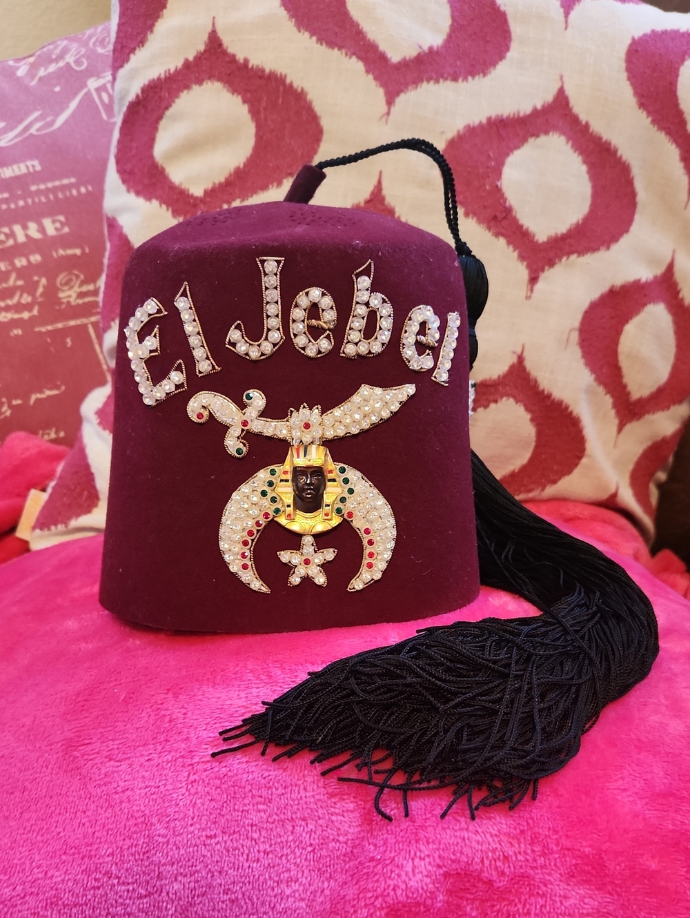 Vintage MASONIC Shriners Jeweled EL JABEL Jeweled Fez Hat